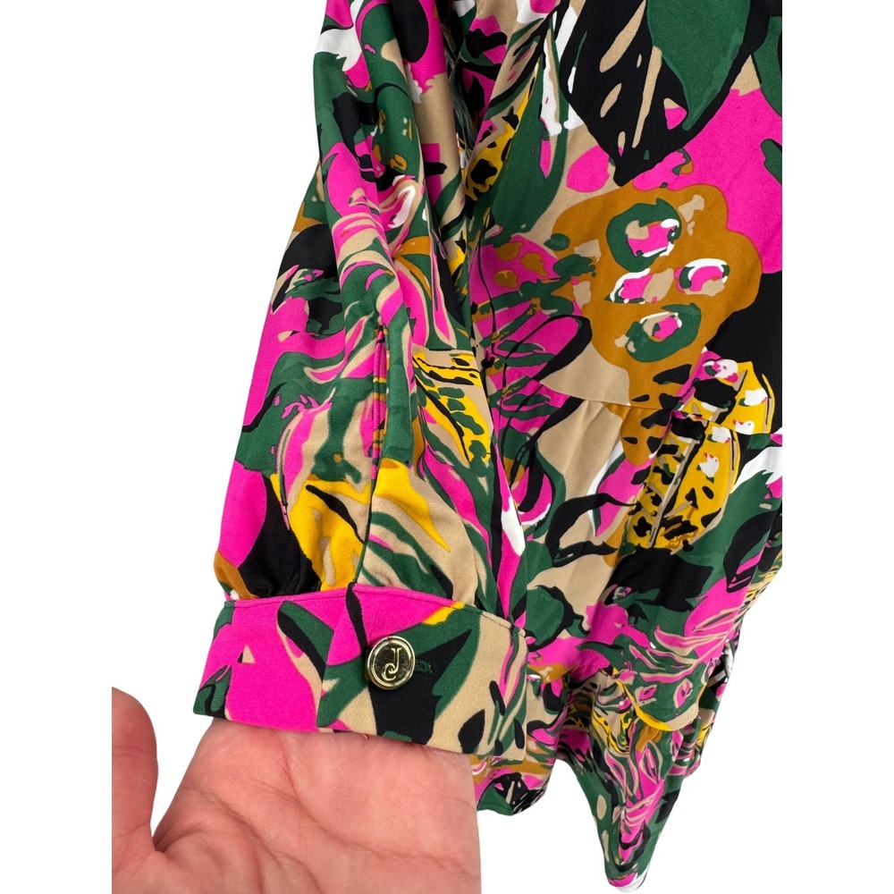 Jude Connally Pink Green Tropical Floral Tiered Shirt Dress Medium - Picture 5 of 7